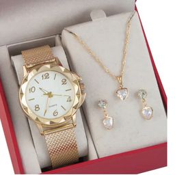 Relógio Feminino+ Colar Pingente Brincos Folheado A Ouro 18k