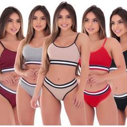 kit 5 conjunto Feminino top com calcinha liso