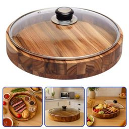 Gamela em Madeira para Churrasco, Porções e Mesa Posta com Tampa de Vidro 30,5cm