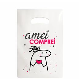 50 sacolas plásticas personalizadas alça vazada ou boca de palhaço com frases