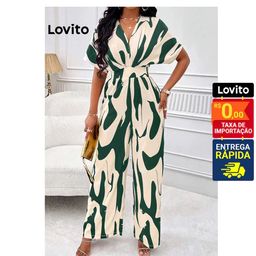 Lovito Elegante Macacão Feminino com Estampa Listrada LNL39159