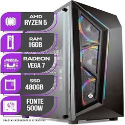 PC Gamer Mancer, AMD Ryzen 5 5600G, Vega 7, 16GB DDR4, SSD 480GB, Fonte 500W 80 Plus