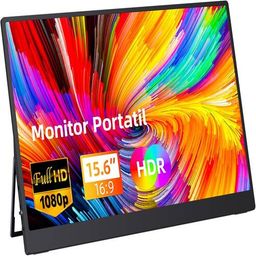 Bettdow Monitor Portatil 15,6'', FHD 1080P Monitor Portátil Conectado Com USB C Dupla/HDMI, IPS Extensor De Tela para Notebook com VESA, Plug and Play