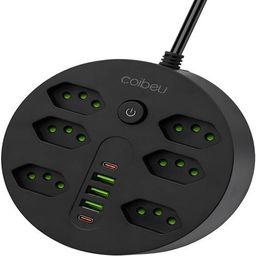 Extensão Tomada, Régua Tomada, Régua de Energia, 6 Tomadas, 3 Interfaces USB, 2 Porta USB Tipo-C, Cabo de Alimentação de 1,9 metros, Suporte a Tensão…