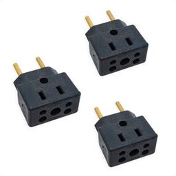 KIT 3 Adaptador De Tomada Universal Em Porcelana Preto 3 Pinos Benjamin 10A/20A Para 2 e 3 Pinos Bivolt 110V/220V Pino Grosso Secadores Chapinhas Air Fryer Fritadeiras Aquecedores Microondas PREMIUM